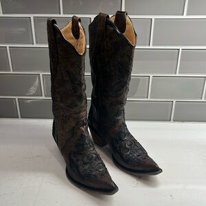 Corral Women’s Boots C2673 Brown Leather Inlay Cowboy Boots 6.5 M